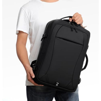 Lightweight Business Laptop Backpack, Large Expandable Travel Backpack | with USB Charging Port, Durable Casual Commuting Rucksack with Luggage Strap and Multi-Compartment - color: Gray