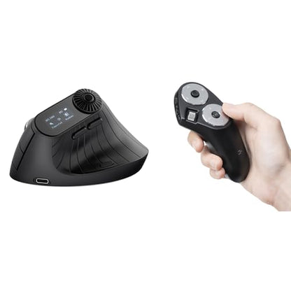 SANWA Bluetooth + 2.4G Wireless Handheld Ring Mouse + Ergonomic Mouse with LED Screen Set, 3 in 1 Presentation Clicker with Scroll, Vertical Mice Knob Control, Compatible with Mac, Windows, Android, i