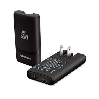 65W GaN USB C Charger,Dual-Port Fast Wall Charger,PD 3.0 & QC 4.0,Foldable Plug for MacBook Pro/Air, iPhone 15, iPad Pro, Galaxy S24, Steam Deck & More (Black-2C) - color: Black-2C
