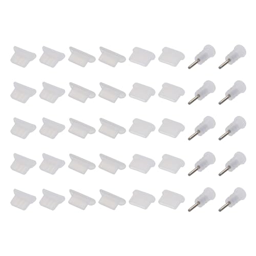 MECCANIXITY 40pcs Phone Port Duct Cover 4 Types Plugs Silicone Caps, USB Type C/Micro USB/3.5mm Audio Headphone Jack, White - color: White
