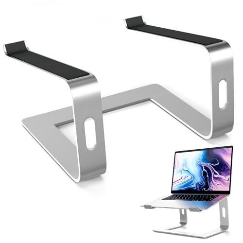 Aluminum Laptop Stand for Desk with Anti-Slip Bottom - Ergonomic Computer Stand for Laptop on Desk, Compatible for 10-15.6′′ Notebook Holder - Sturdy Computer Stands with Heat Conductivity Design