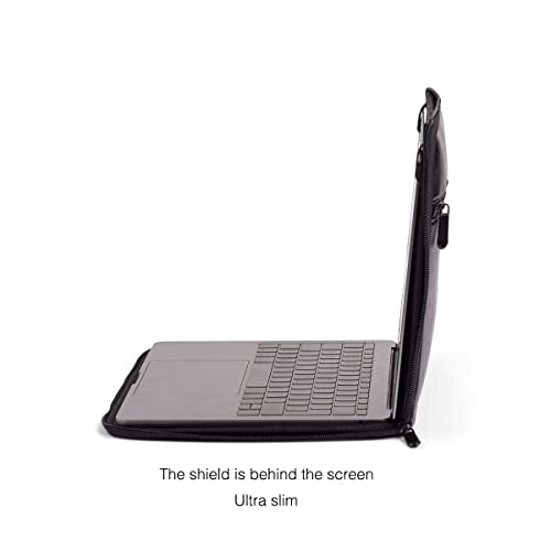 4-in-1 Laptop Screen Shade – Original Pro Sleeve – Built-In 4-in-1 Screen Shade, VeganHemp Leather, Sun, Privacy, Heat & Contrast Protection, Fits 14” MacBook, Patented, Black | PHILBERT Danish Design - color: Black, size: 14in