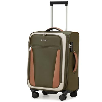 mixi Carry On Luggage 20 Inch Softside Suitcase, Tea Brown-Off White | Front Pocket, 22x14x9 Airline Approved, Rolling Spinner Wheels, TSA Lock, Lightweight - color: Tea Brown-Off White