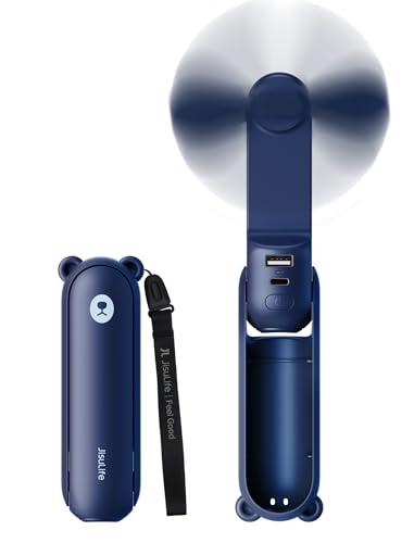 JISULIFE 3 IN 1 Portable Fan with Power Bank & Flashlight Featured | 19H Max Cooling, USB Rechargeable, Pocket-Sized Handheld Fan for Travel, Cruise, Concerts, Makeup, Summer Gifts for Women - color: Blue