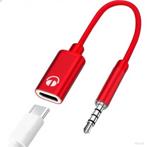 3.5mm Male to Type-C Female Audio Adapter Cable, Analog Cable Type-C to 3.5mm Converter for Headphones, MP3 Players, Tablets, Laptops, Karaoke (Red) - color: Red