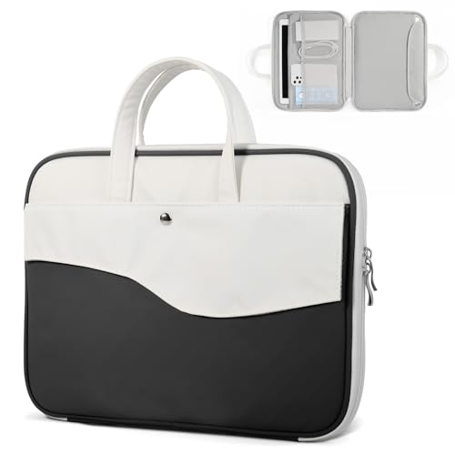 DTTO 14 Inch Laptop Sleeve Case, TSA Waterproof PU Leather Computer Carrying Case Shockproof Protective Laptop Bag with Handle for 13-14" MacBook HP Dell Lenovo ASUS Acer Chromebook, Black White - color: Balck White, size: 14 Inch