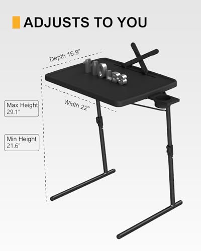 Max Adjustable TV Tray Table with Cup Holder - 22 x 16.9 inch TV Dinner Tray on Bed & Sofa, Large Size Comfortable Folding Table, Laptop Table for Couch with 6 Height & 3 Tilt Angle Adjustment - size: XL TV tray-1 pack