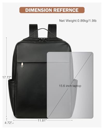 MASINTOR 15.6 inch PU Leather Laptop Backpack Purse for Women | College Laptop Backpack, Spacious Main Compartment, Luggage Strap & Padded Sleeve, Ideal for Campus, Commute & Travel - color: Black