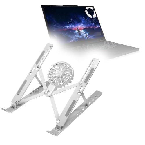 BoxWave Stand and Mount Compatible with Lenovo Legion 5i (15 in - 83LY) - QuickSwitch Stand with Cooling Fan, Portable, Multi Angle Viewing Ventilator - Metallic Silver