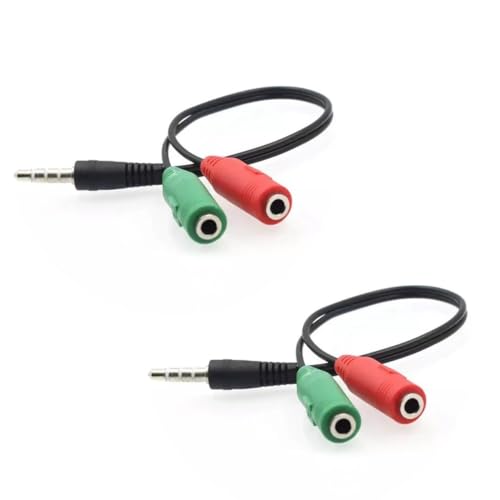2 Pack Gaming Headset to Phone Adapter 3.5mm Headphone Mic Splitter TRRS Male to 2 TRS Female Connector for Dual Plug Stereo Gaming Headset with Microphone Wired Over-Ear PC Headphones