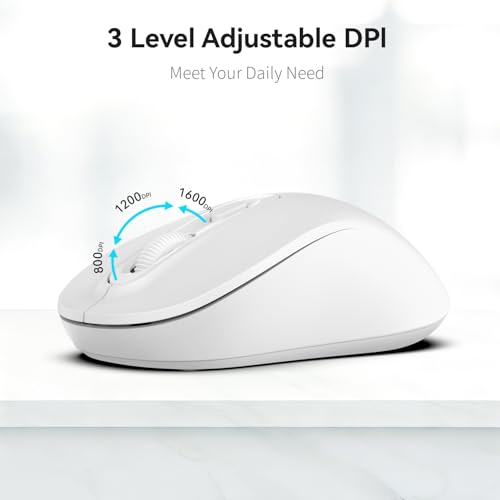 Wireless Mouse, 2026 New Model, Silent Click Ergonomic Design, Portable, 4 Buttons, Adjustable DPI (800/1200/1600), for Laptop/PC/Office (White) - color: white