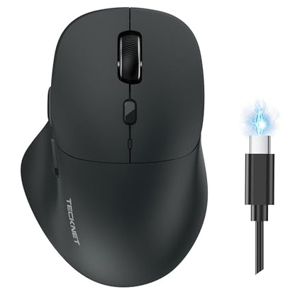 TECKNET Wireless Mouse Bluetooth 5.0/3.0 & 2.4G Rechargeable, Silent Clicks, Adjustable 4800 DPI, 6 Buttons, Ergonomic Design, Bluetooth Mouse for Laptop, Computer, ipad - Gray - color: Gray