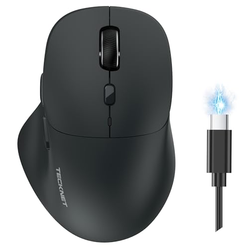 TECKNET Wireless Mouse Bluetooth 5.0/3.0 & 2.4G Rechargeable, Silent Clicks, Adjustable 4800 DPI, 6 Buttons, Ergonomic Design, Bluetooth Mouse for Laptop, Computer, ipad - Gray - color: Gray