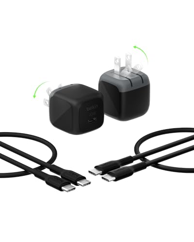 Belkin 45W Compact USB C Charger Block, 2 Pack, Fast Charging for Travel | PD 3.1, PPS, Travel Charger, Chromebook, iPad, iPhone 17, Samsung Galaxy, Pixel, Foldable Prongs, 3.3 ft Cables Included - color: Black, style: Two Pack + 2 USB-C Cables