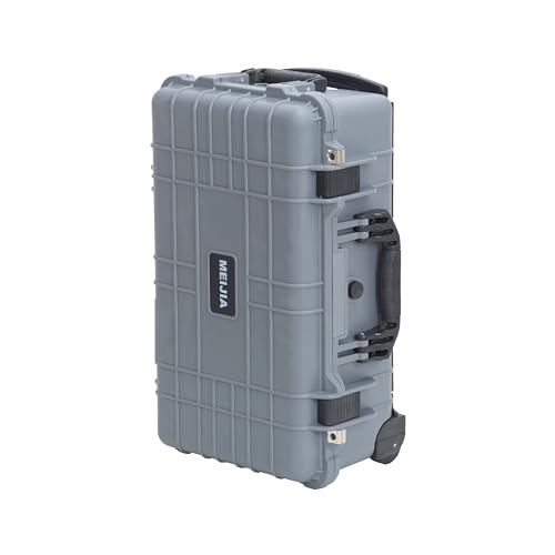 MEIJIA All Weather Rolling Waterproof Protective Case, Hard Camera Case,Dry Case with Retractable Pull Handle and Wheels,Foam Inserted,22 x13.81x9inches (Grey) - color: Grey