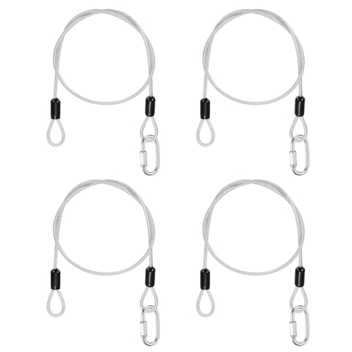 PATIKIL Security Cable Lock (1/8" Dia 1.6ft, Clear)(4 Set) Vinyl Coated 304 Stainless Steel Double Loop Flexible Wire Rope Safety Cable with Quick Links Locking Connectors - color: Clear, size: 1.6ft x 1/8"