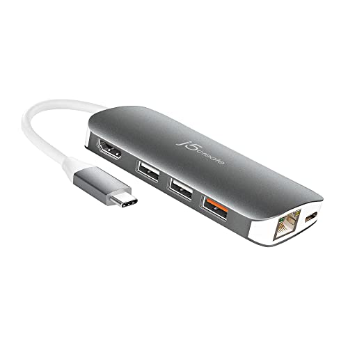 j5create USB-C 9-in-1 Multi Adapter Multi Adapter HDMI/Ethernet/USB 3.1, SD and MicroSD/PD 3.0 | 4K HDMI for MacBook | ChromeBook |USB-C Devices (JCD383)