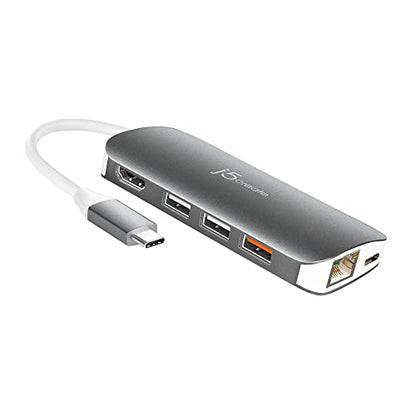 j5create USB-C 9-in-1 Multi Adapter Multi Adapter HDMI/Ethernet/USB 3.1, SD and MicroSD/PD 3.0 | 4K HDMI for MacBook | ChromeBook |USB-C Devices (JCD383)