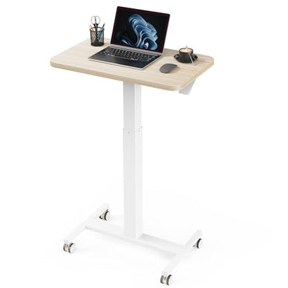 Marsail Mobile Standing Desk, Wider Height Adjustable Computer Desk, Rolling Sit Stand Desk with 4 Lockable Wheels, Ergonomic Desk for Home Office and Classroom, Natural - color: Natural, size: 25.6x15.7 Inch