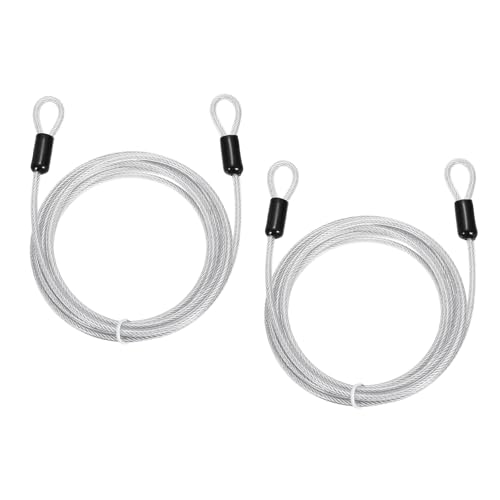 PATIKIL Security Cable Lock (5/32" Dia 8.2ft 70lb Load Capacity, Clear)(2 Pcs) Vinyl Coated Stainless Steel Flexible Wire Rope Safety Cable Luggage Lock with Double Loops - color: Clear, size: 5/32" x 8.2 ft, 70lb Load