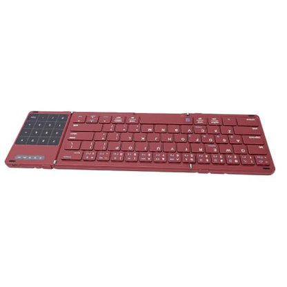 Bewinner 3 Fold Foldable Bluetooth Keyboard, Rechargeable Wireless Keyboard with Touchpad and Number Pad for Travel Work Tablet Laptop Users (Wine Red) - color: Wine Red
