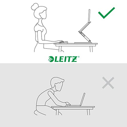 Leitz Height Adjustable Multi-Angle Laptop Stand, 80% Recycled Plastic, Six Pre-Set Height & Angle Combinations, Compact Footprint, 100% Recyclable, Ergo Range, Dark Grey, 64240089