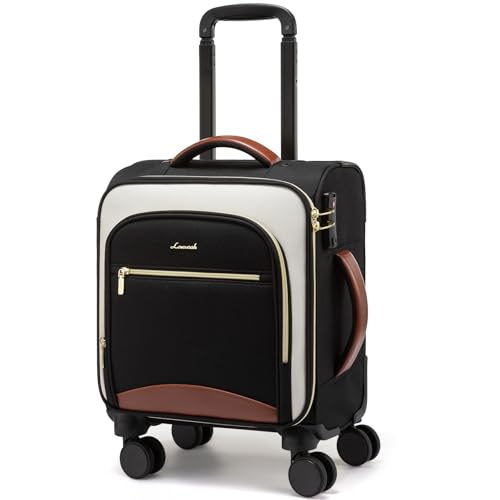 LOVEVOOK Underseat Carry On Luggage With Wheels, 16 Inch Softside Underseat Luggage Spinner, 18x14x8 inches Travel Bag With TSA Lock, Water-Resistant Lightwhight Personal Item for Travel - color: Black-White-Chestnut, size: 16 inch_Underseat
