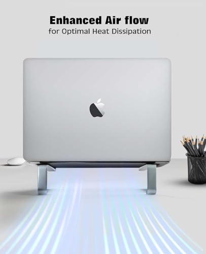 Thibault Laptop Stand for Desk - Aluminum Ergonomic Computer Stand，Laptop Riser, Cooling Laptop Holder, Compatible with MacBook Air Pro/Dell/HP/Lenovo/Alienware and 13-17 inches Laptops, Blue Grey - color: Blue Grey
