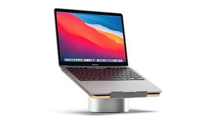 HumanCentric Laptop Riser for Desk in Maple Wood Top and Space Gray Aluminum Base, Compatible with MacBook and Other Laptops Up to 16 Inches, Ergonomic Computer Holder, 25-Degree Angle Tilt - color: Maple