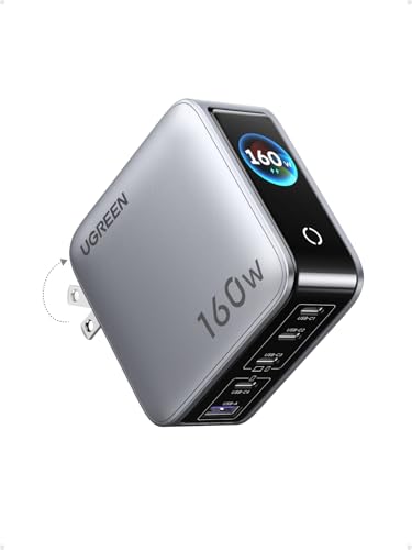 UGREEN Nexode Pro Charger, 160W GaN 5-Port Fast USB C Wall Charger Block, Type-C Charging with Smart Display & Touch Control Compatible for MacBook Pro/Air, iPhone 17/16 Series, iPad, Galaxy