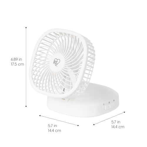 IRIS USA 5" Battery Operated Travel Fan, D-Battery Powered, Camping, White | Compact Foldable Personal Fan, Portable Travel Mini Desk Fan, Office Bedside Picnic Camping Outdoor - color: White - Battery, style: Foldable