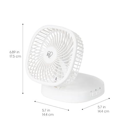 IRIS USA 5" Battery Operated Travel Fan, D-Battery Powered, Camping, White | Compact Foldable Personal Fan, Portable Travel Mini Desk Fan, Office Bedside Picnic Camping Outdoor - color: White - Battery, style: Foldable