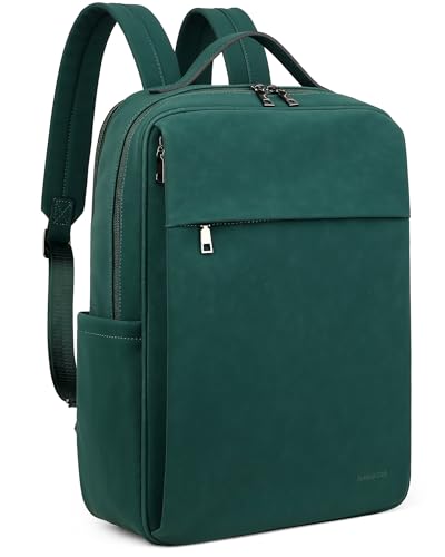 MASINTOR 15.6 inch PU Leather Laptop Backpack Purse for Women | College Laptop Backpack, Spacious Main Compartment, Luggage Strap & Padded Sleeve, Ideal for Campus, Commute & Travel - color: Retro Green