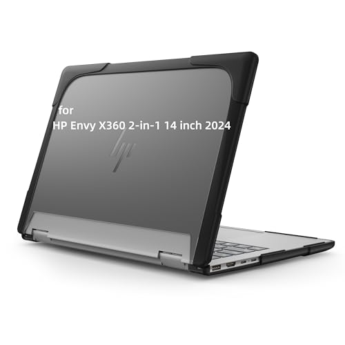 Heavy Duty Case for 14" HP Envy X360 2-in-1 2K Touch-Screen Laptop 2024 Release Shockproof Hard Shell Matte Translucent Anti-Fingerprint Protective Cover with TPU-Covered Edge (Black) - color: Black