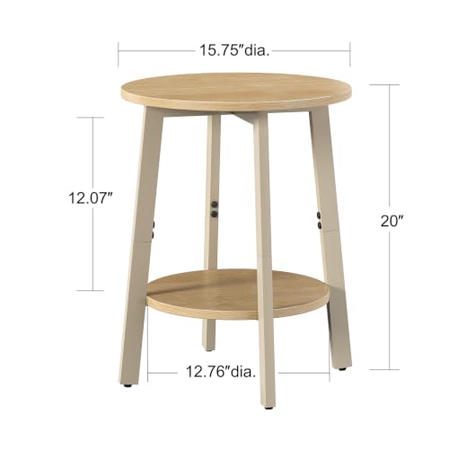 sthmec Side Table Set of 2, Small Round End Table with Storage Shelf for Small Space, 2-Tier Bedside Table Sofa Couch Table, Nighstands Set of 2 Accent Table for Living Room, Bedroom, Natural - color: Natural