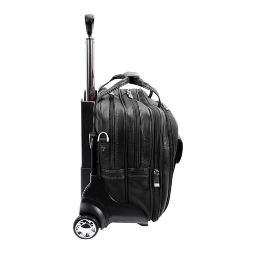 McKlein 15" Leather Checkpoint-Friendly Patented Detachable -Wheeled Laptop Briefcase- CERESOLA- Black
