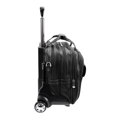 McKlein 15" Leather Checkpoint-Friendly Patented Detachable -Wheeled Laptop Briefcase- CERESOLA- Black