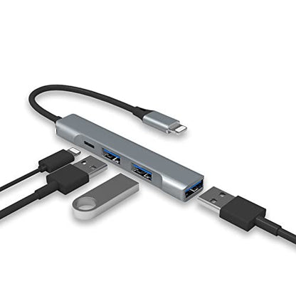 Lightning to USB Hub [Apple MFi Certified] 4-in-1 USB OTG Hub with 3 USB3.0 Port and Fast Charging Port for iPhone/iPad Compatible with Microphones/Flash Drive/Keyboard/Mouse/Sound Card
