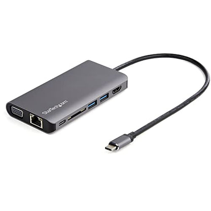 StarTech 8-in-1 USB-C Travel Dock, 4K HDMI or VGA, 100W PD, SD, GbE, Audio | Windows, macOS, ChromeOS, iPadOS, Android, Driverless, 3x USB 3.0 5Gbps, Audio headset jack, 1ft/30cm cable, 85W