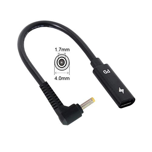 JSER Type C USB-C Female Input to DC/Rectangle Power PD Charge Cable fit for Laptop 18-20V (4.0x1.7mm for HP)… - style: DC 4.0*1.7mm