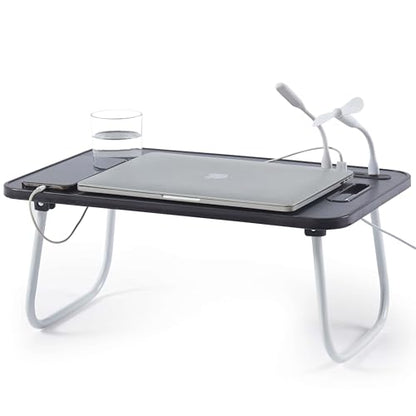 Nestl Foldable Lap Desk - Portable Laptop Stand for Bed, Couch, Work, Reading & Writing - USB Ports, Small Laptop Tray, Black - size: Premium Small