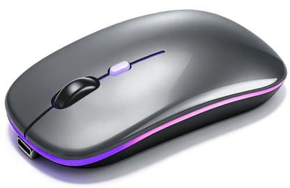 Wireless Bluetooth Mouse Rechargeable Long Lasting Dual Mode - BT 5.2 & 2.4G Silent RGB LED Mice, Slim Portable Ergonomic Mouse for Laptop/PC/Tablet/MacBook/iPad/Apple Devices(Grey) - color: Grey