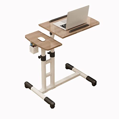 Overbed Table Overbed Table Portable Desk for Laptop with Wheels Adjustable Height Tilt Top and Mobile Rolling Stand Tilting Overbed Table Tray Bed Sofa Side (Natural) - color: Natural