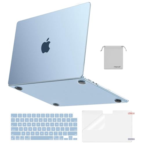 MOSISO Compatible with MacBook Air 13 inch Case M5 M4 M3 M2 2026-2022 | 4 in 1 Kit Matte Hard Shell for MacBook Air 13.6 Case, Anti-Fingerprints&Ultra-Thin, A3449 A3240 A3113 A2681, Sky Blue Clear - color: Sky Blue Clear