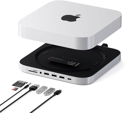 Satechi Mac mini Hub & Stand, NVMe/SATA SSD Enclosure, USB-C 10Gbps, Silver | USB-C 10 Gbps, USB-A ports and audio; no matter what you need.