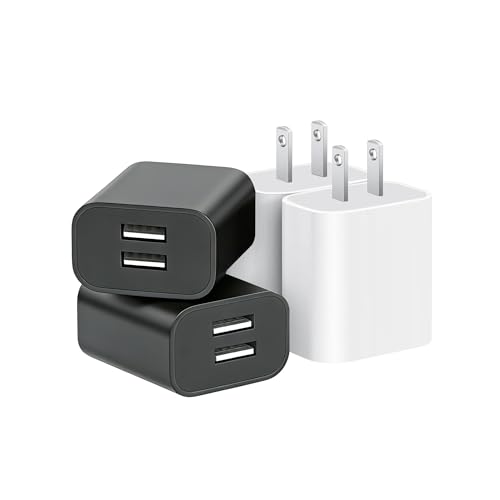 USB Wall Charger,4 Pack Dual Port Plug Adapter for Wall Outlet Charging Block, USB Power Adapter for iPhone 14/13/12/11 Pro/Pro Max, XS/XR/X,Galaxy, Pixel, Moto and Android Phones (4, white and black) - color: white and black
