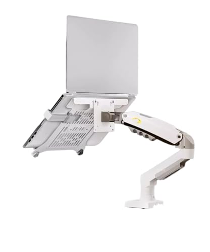 F80 + FP-2 Full Motion 360 Swivel Pivot 2-9kg Gas Spring Arm 10"-17" Laptop Tray Desk Stand Clamp 10-90mm Grommet Hole(White) - color: White