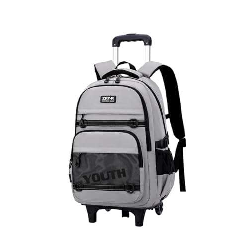 EKUIZAI Kids Rolling Wheeled Backpack for Boys Girls Roller Middle School Backpack with Wheels Rolling Bookbag Trolley Bag for Kids，2 Wheels Grey - color: 2-wheel Grey, style: 2 Wheels