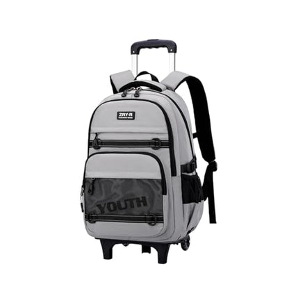 EKUIZAI Kids Rolling Wheeled Backpack for Boys Girls Roller Middle School Backpack with Wheels Rolling Bookbag Trolley Bag for Kids，2 Wheels Grey - color: 2-wheel Grey, style: 2 Wheels