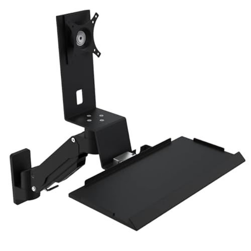 Monitor and Keyboard Wall Mount, Heavy Duty Single Monitor Workstation, with Folding Keyboard Tray, Gas Spring Arm - Height Adjustable, for 15"-32" Screen, Max Load 10 Kg - color: Black, size: 610mm